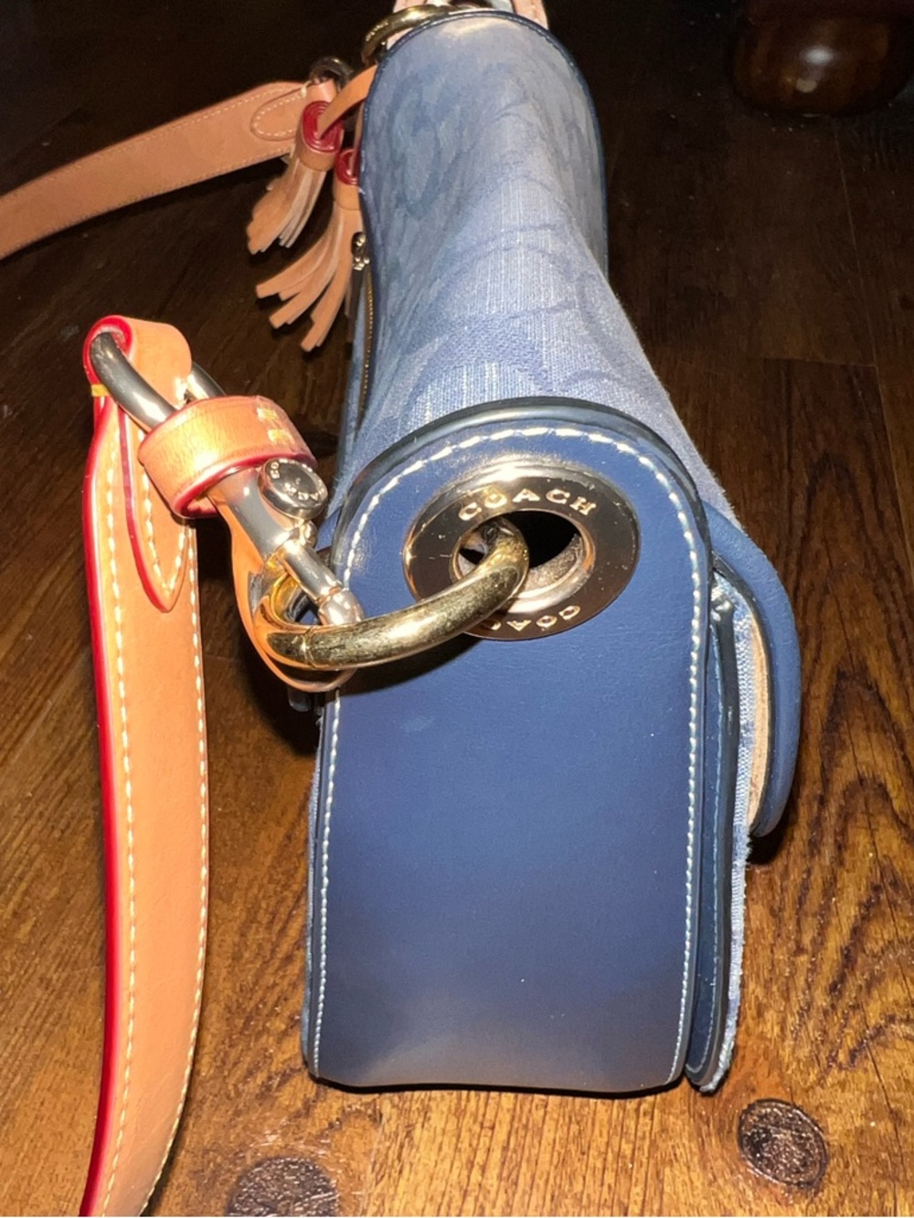 Coach Kleo 23 Navy Blue Canvas Brown Signature Chambray Shoulder Crossbody Bag - Picture 5 of 14